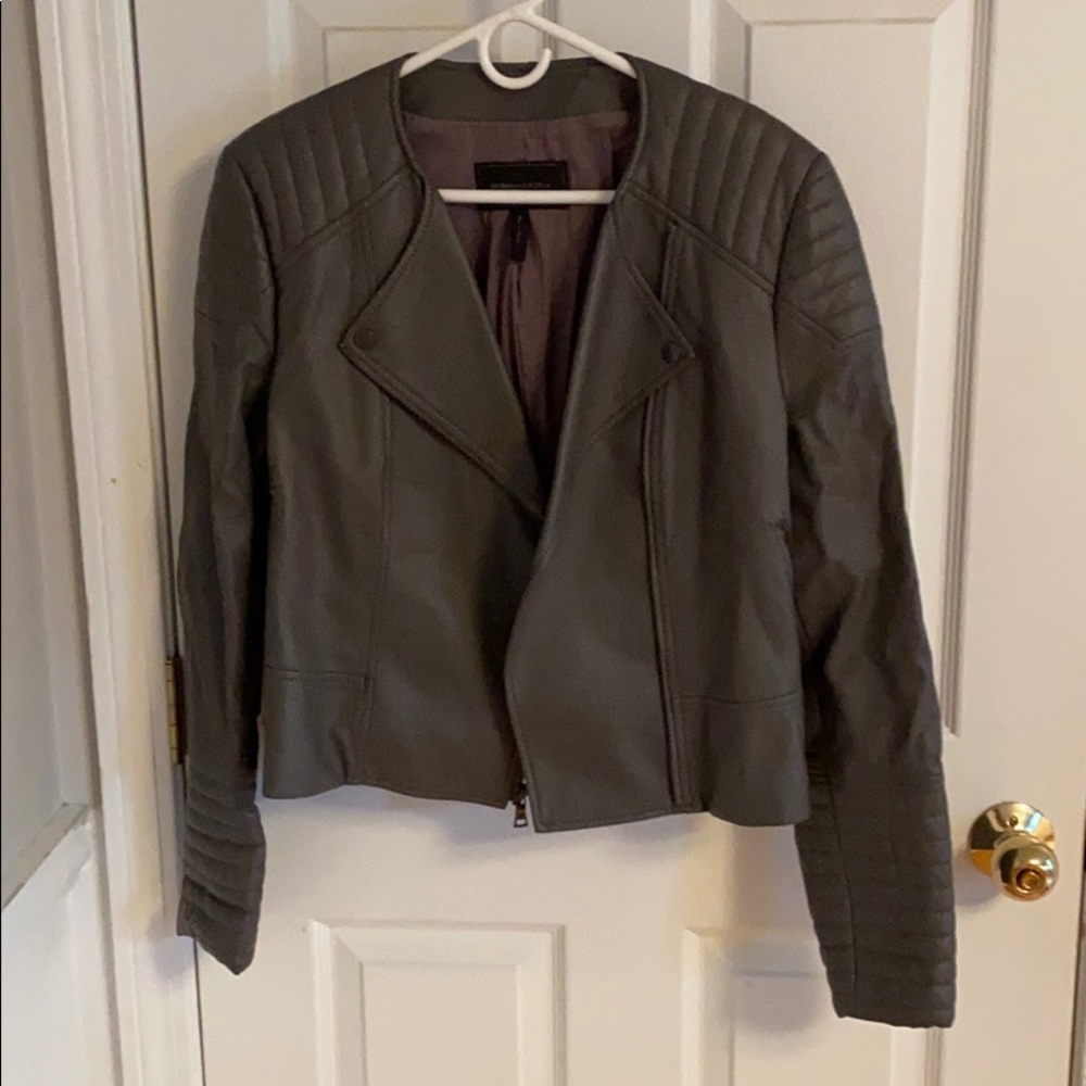 BCBG Gray Faux Leather Motorcycle Jacket